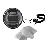 Nikon 18-55mm f/3.5-5.6G ED II AF-S DX Lens Cap Center Pinch (52mm) + Lens Cap Holder + Nwv Direct Microfiber Cleaning Cloth.
