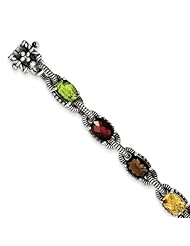 Genuine Sterling Silver 4.23 Tw Multi Gemstone 7.25 In Bracelet 23.3 Grams Of Gold