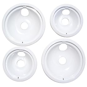 Range Kleen P119204XW Porcelain GE Drip Pans Set Of 4 Containing 2 Units P119W, P120W, White
