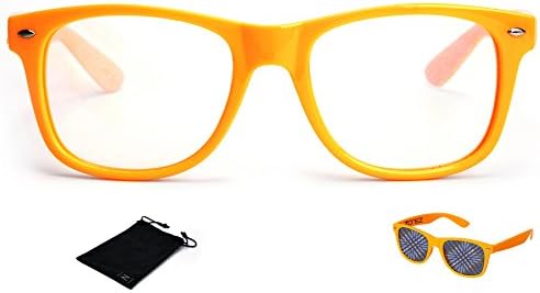 Zonez Orange Diffraction Glasses Clear Lens with Glowing Holographic Rainbow Prism Effects - Rave Accessories, Party Favors, Fireworks, Light Shows