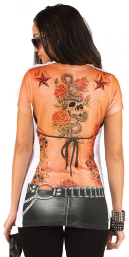 Womans: Black Leather & Tattoos Costume Tee T-Shirt Size XXL