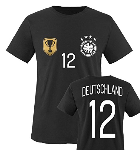 TRIKOT – DELUXE 2016 – DEUTSCHLAND – 12 – Kinder T-Shirt – Schwarz / Weiss-Gold Gr. 134-146
