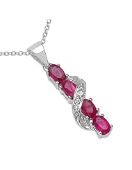 1.28 Carat Genuine Ruby and 0.02 ct. t.w. Genuine Diamond Accents Sterling Silver Pendant Necklace. 18"