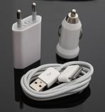 PlaneteMobile - Chargeur 3 en 1 Secteur + Voiture + USB Pour Apple iPhone iPod Nano Touch MP3 MP4 , IPHONE 3, IPHONE 3GS, IPHONE 4 Chargeur secteur USB pour Apple iPhone iPod Nano Touch MP3 MP4 , IPHO