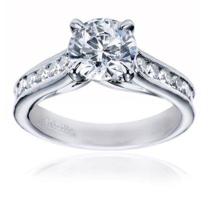 18K White Gold Contemporary Cathedral Engagement Ring- Does not Include The Center Diamond