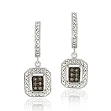 Sterling Silver 1/8ct TDW Champagne Diamond Rectangle Dangle Hoop Earrings