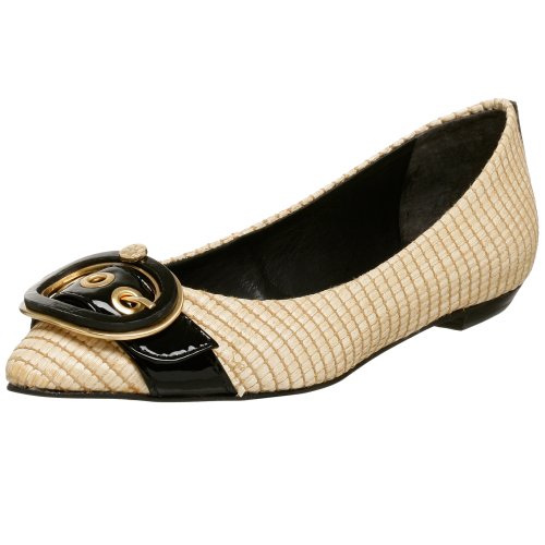 BCBGMAXAZRIA Women's Emlyn Pointed Toe Flat,Black/Natural,8 M