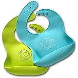Waterproof Silicone Bib Easily Wipes Clean! Comfortable Soft Baby Bibs Keep Stains Off! Spend Less Time Cleaning after Meals with Babies or Toddlers! Set of 2 Colors (Lime Green / Turquoise)