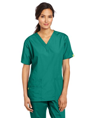 WonderWink Women's Scrubs Bravo 5 Pocket V-Neck Top, Hunter Green, X-Small