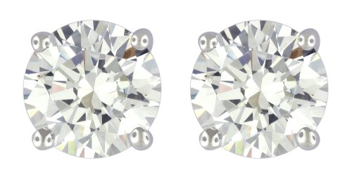 Platinum Plated Sterling Silver 6mm Round Cubic Zirconia Four-prong Stud Earrings