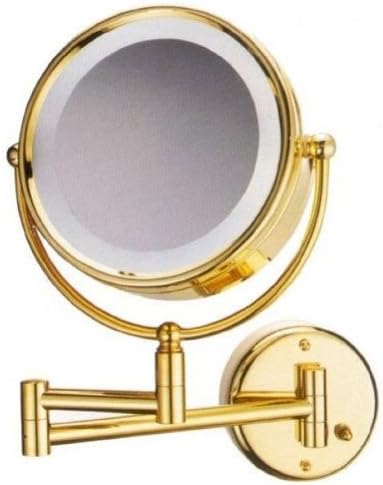 Fluorescent Lighted Wall Mount 2 Sided 10X/1X Mirror in Gold Finish