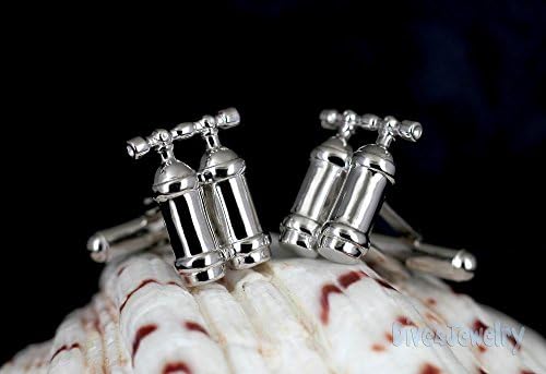 Sterling Silver Rhodium Plated 3D Scuba Diving Twin Tanks Cufflinks ocean marine diver Jewelry