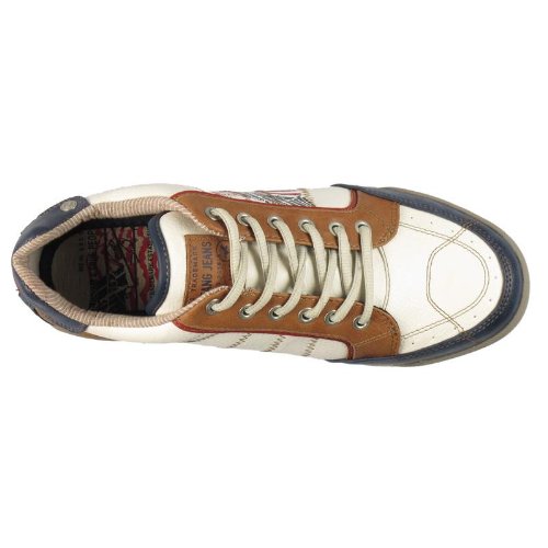 Mustang 4064-303 hommes Baskets mode synthétique cuir, blanc / bleu, Taille 45