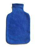 Classic Fleece Covered Hot Water Bottle- BLUE - Made in Germany