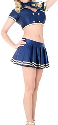 Lamisexy Women Navy Airline Stewardess Uniform Seductive Cosplay Costume Navy XS
