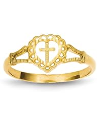 14K Diamond-Cut Childs Heart & Cross Ring