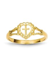 14k Yellow gold Diamond Cut Childs Heart & Cross Ring