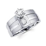 14K White Gold Round-cut Diamond Women's Engagement Ring and Wedding Band 2 Pieces Bridal Set (0.19 CTW., G-H Color, SI1-2 Clarity)