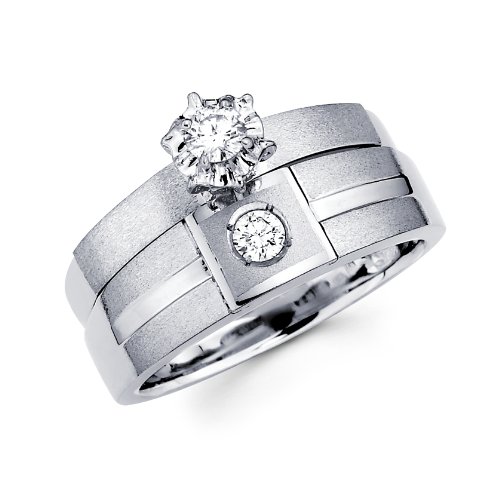 14K White Gold Round-cut Diamond Women's Engagement Ring and Wedding Band 2 Pieces Bridal Set (0.19 CTW., G-H Color, SI1-2 Clarity)