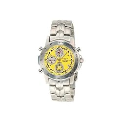 YEMA by Seiko of France Men's RALLYGRAF Silver-tone Chronograph Watch with Yellow Dial. Model:YM039