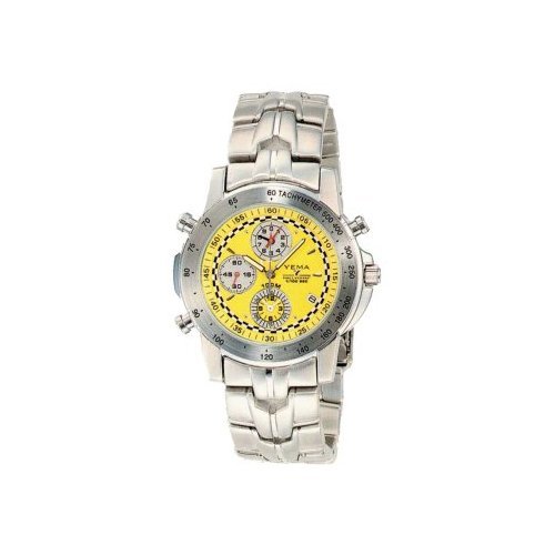 YEMA by Seiko of France Men's RALLYGRAF Silver-tone Chronograph Watch with Yellow Dial. Model:YM039