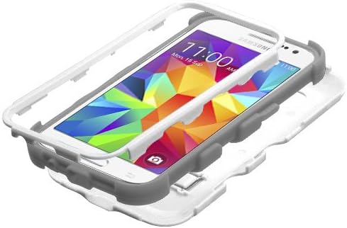 Samsung Galaxy Core Prime G360 / Galaxy Prevail LTE - Hybrid TUFF Case Shockproof Tough Cover Protector with Kickstand For Galaxy Core Prime G360 / Galaxy Prevail LTE (White/Gray) + Free Stylus