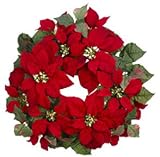 20" Red Velvet Poinsettia Flower Christmas Wreath