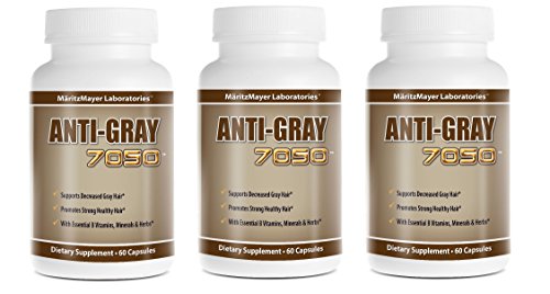 Anti-Gray Hair 60 Capsules - Decrease Gray Hair - Grow Stronger Healthier Hair - Essential B Vitamins Minerals & Herbs - 3 Bottles
