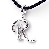 Silver Diamond Initial Pendant R with Silk Cord