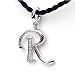 Silver Diamond Initial Pendant R with Silk Cord