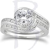 .85CT Diamond Engagement Wedding Ring Set White Gold Pave Round Brilliant Cut