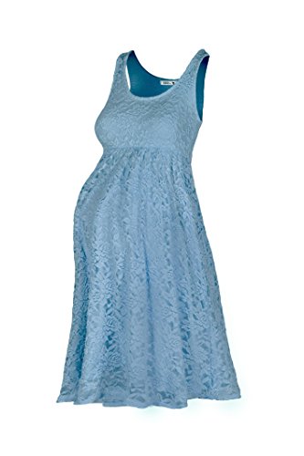 Beachcoco Women's Maternity Knee Length Sleeveless Lace Dress (M, Dusty Blue)