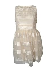 A-line Mesh Sequined Round Neck Acetate/Polyester Striped Print  Dress