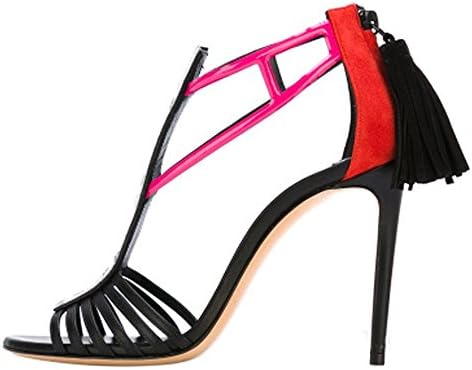 Isastyle Women's Slim high Heel Shoes Big Size Fringe Sandals Gladiator Zipper Pumps Black US 4