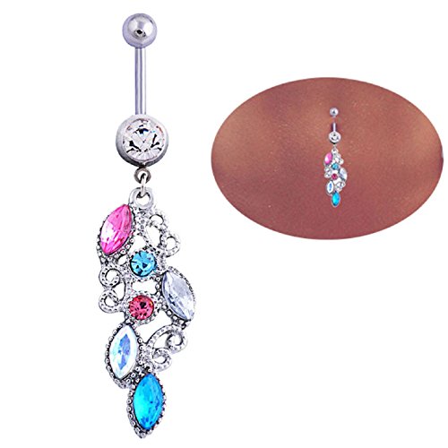 Sannysis Mixed Color Rhinestone Jewelry Navel Body Piercing Belly Button Rings