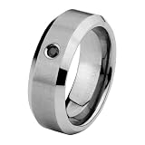 *** LASER ENGRAVING SERVICE *** 8mm 1 one Stone Black Diamond Bezel Cobalt Free Tungsten Carbide COMFORT-FIT Wedding Band Ring for Men and Women (Size 8 to 12) [DETAIL INFORMATION - PLEASE CLICK AND CHECK THE ITEM DESCRIPTION]