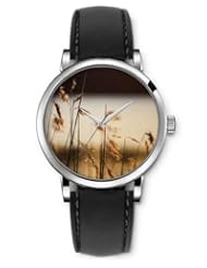SPRAWL Aanalog Fashion Series Silver Ladies Watches of Genuine Black Leather Strap,Unique Wrist Watch for Women Girls Designed with wheat