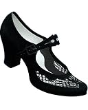 Aris Allen Women's Black 1940s Vintage Velvet and Mesh Mary Jane with Suede Sole