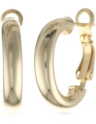 Goldtone Finish Silver Polished Clutchless Hoop Earrings