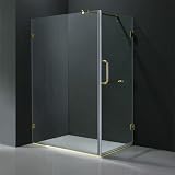 36 x 48 Frameless Shower Enclosure Finish: Polished Brass, Glass Type / Door Configuration: Frosted / Left Hinged Door