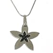 Flower Pendant Necklace Stainless Steel Black Carbon Fiber Polished Finish by Bucasi