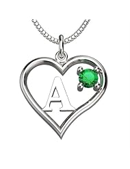 Sterling Silver Emerald May Heart Pendant Alphabet Letters Necklace 18 Inch