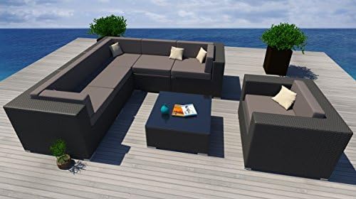 Outdoor PE Rattan Wicker 7 Piece Sofa Comfortable Seating Soft Cushion Sectional Furniture Set Modern Deck Backyard Poolside All Weather