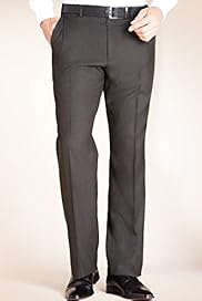 Flat Front Straight Leg Trousers with Wool