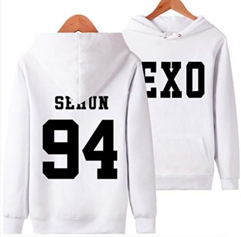 White Long Sleeve EXO Members Printing Hoody Fleece Hooded Shirt (S, SEHUN 94)