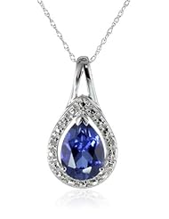 10k White Gold Created Gemstone and Diamond-Accent Pendant Necklace, 18"