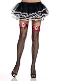 Fishnet Thigh High Stocking With Satin Bow and Playing Card Applique