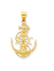 14k Yellow Gold Medium Anchor w/ Wheel Pendant. Metal Wt- 1.88g