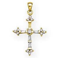 14K Yellow Gold 1/2 ct. Round and Baguette Cut Diamond Cross Pendant with Chain