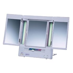 Jerdon Classic JGL9W Lighted Tri-fold Mirror, 5x Magnification